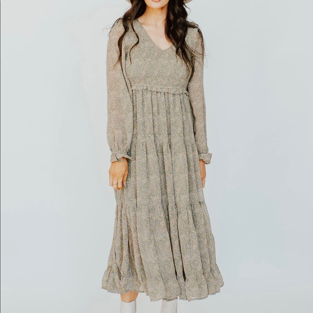 Olive Green Floral Midi